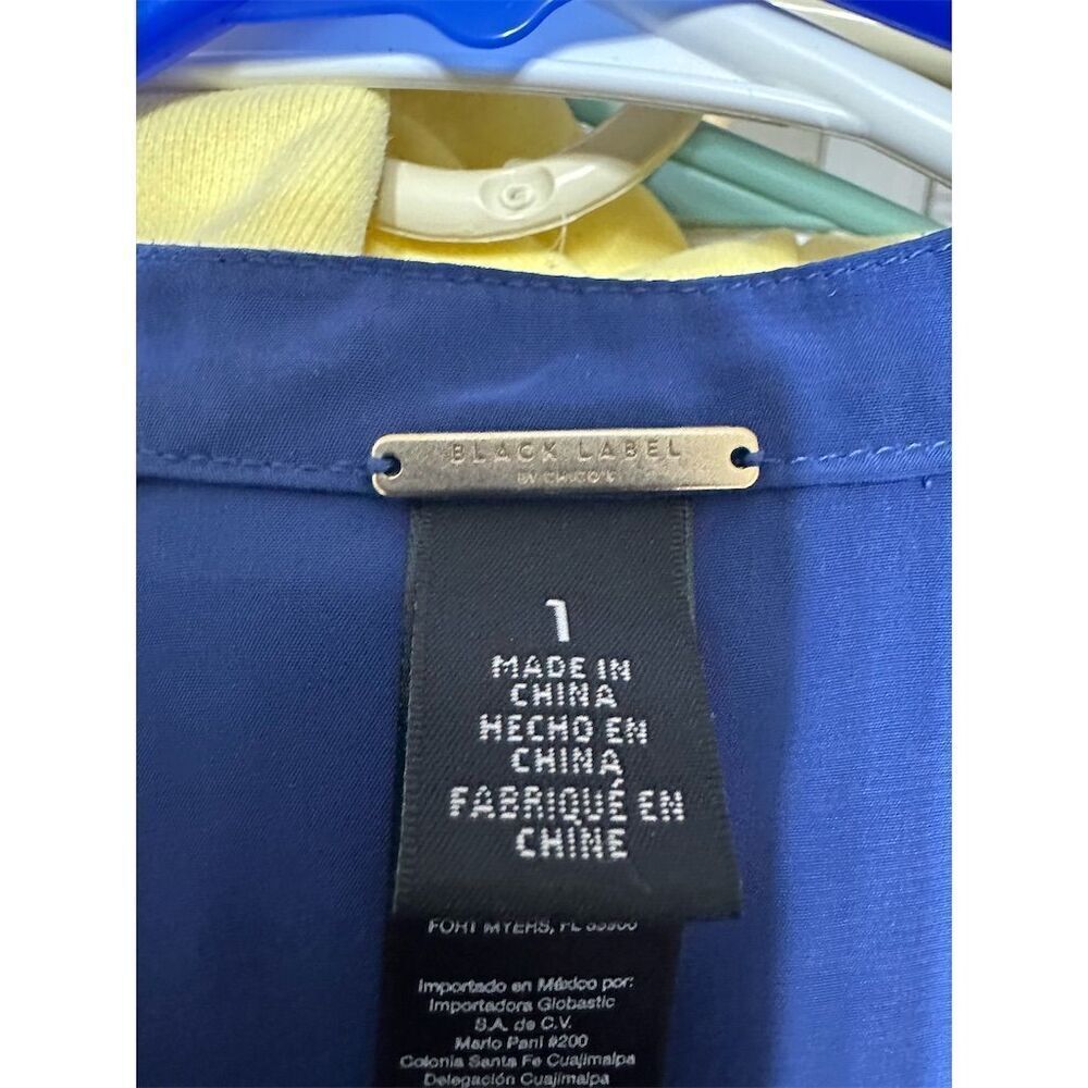 Chico’s Black Label Blue Satin Maxi Dress M Long Sleeve Drawstring Button Front - Picture 8 of 11